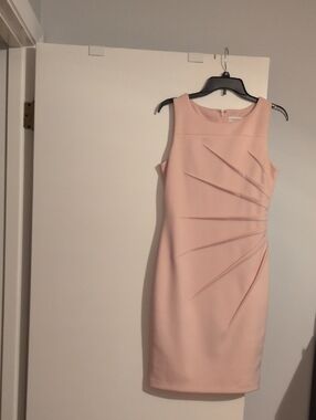 Calvin Klein Blush Pink Sleeveless Sheath Dress with Diagonal Pleats